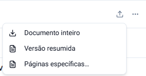 Menu de inserção: Documento inteiro, Versão resumida e Páginas específicas