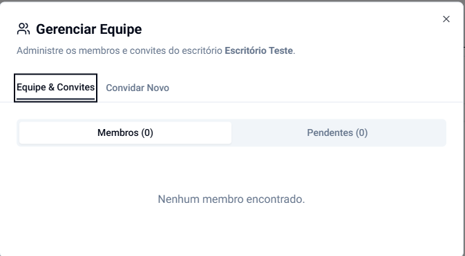 Gerenciar equipe, com as abas Equipe & Convites e Convidar Novo