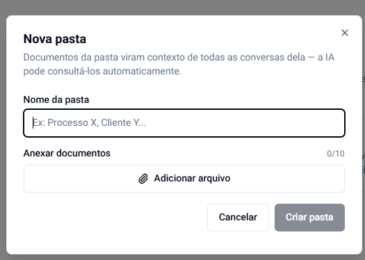 Diálogo Nova pasta, com nome e anexos