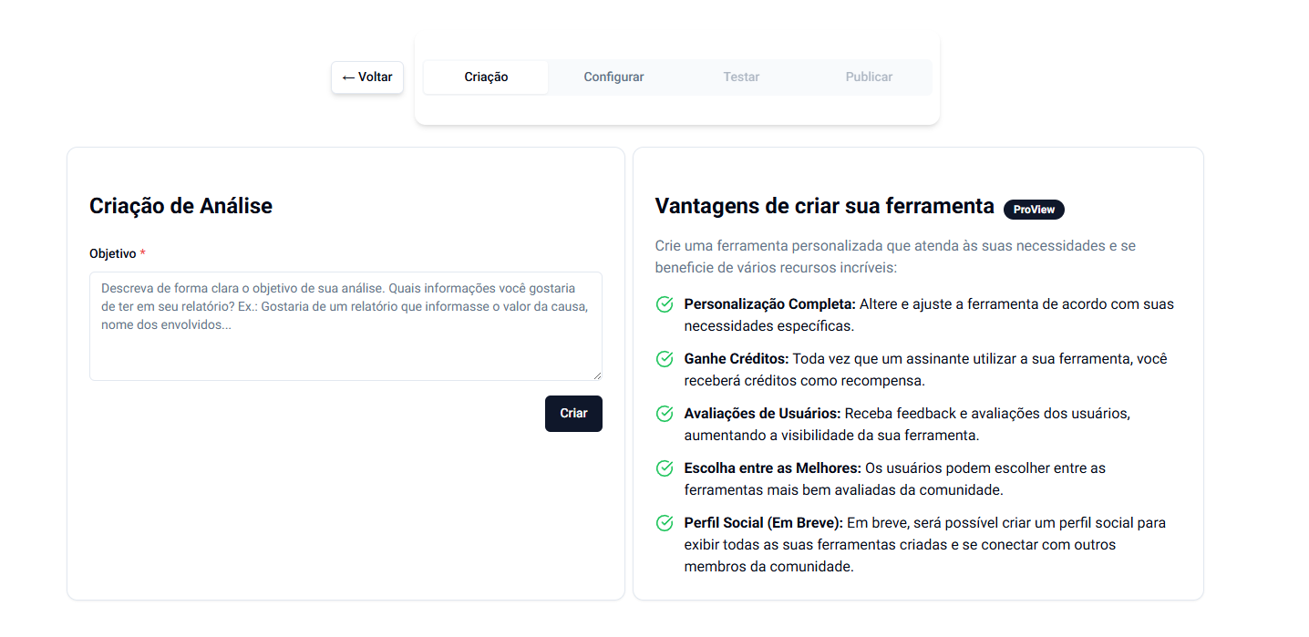 Fluxo de criação: descreva o objetivo da análise
